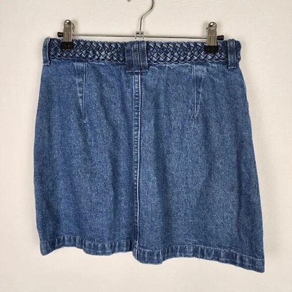 Honey Punch Button Up Braided Waistband Denim Skirt M - Picture 5 of 8